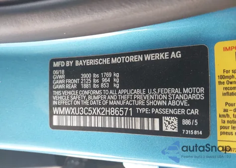 2019 Mini Hardtop Cooper S из США, поврежденный, VIN WMWXU3C5XK2H86571